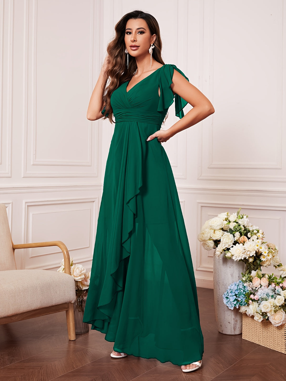 Robe longue élégante en mousseline