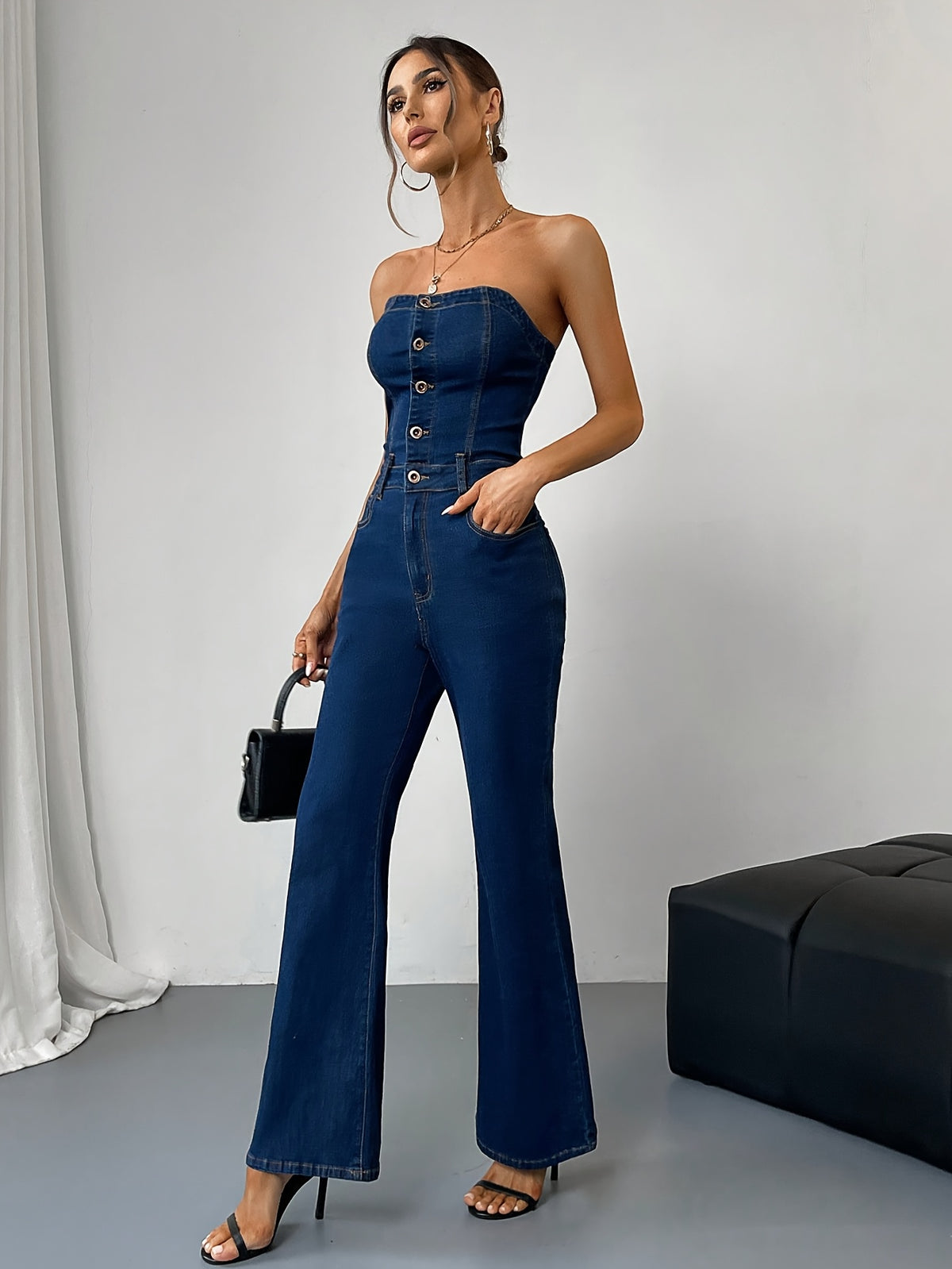 Combinaison en Denim à Bouton #Paris