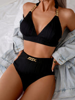 Maillot de bain 2 pièces élégant avec chaîne dorée