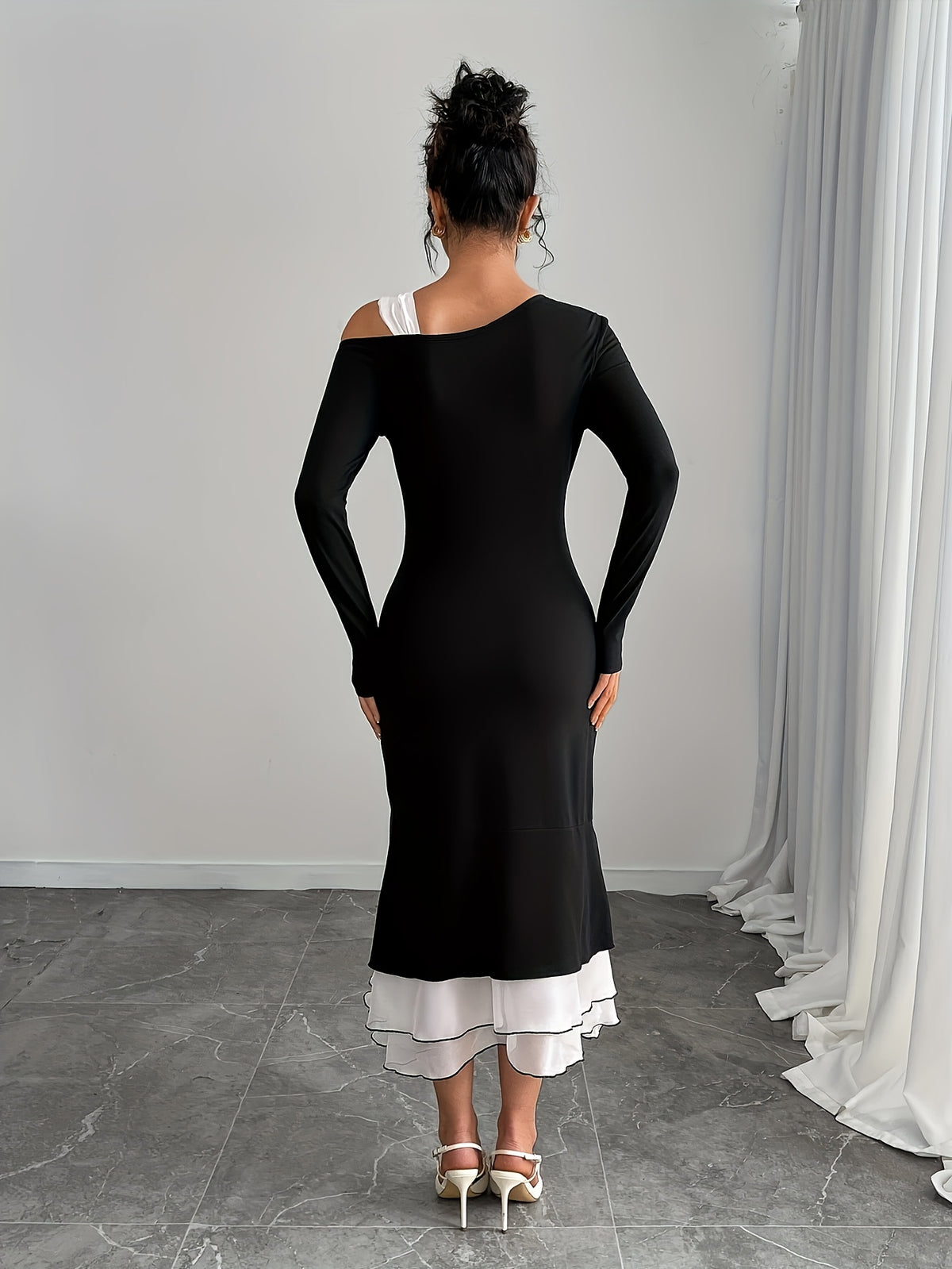 Robe tricotée asymétrique à une épaule avec nœud #Paris