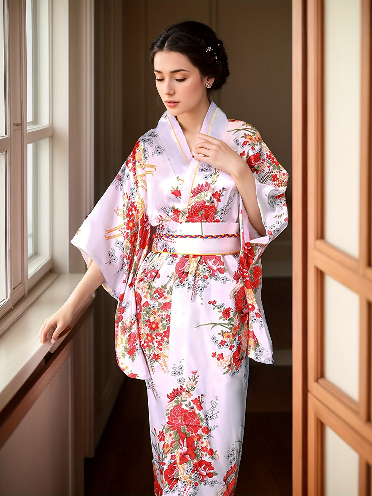 Kimono élégant à imprimé floral pour femme