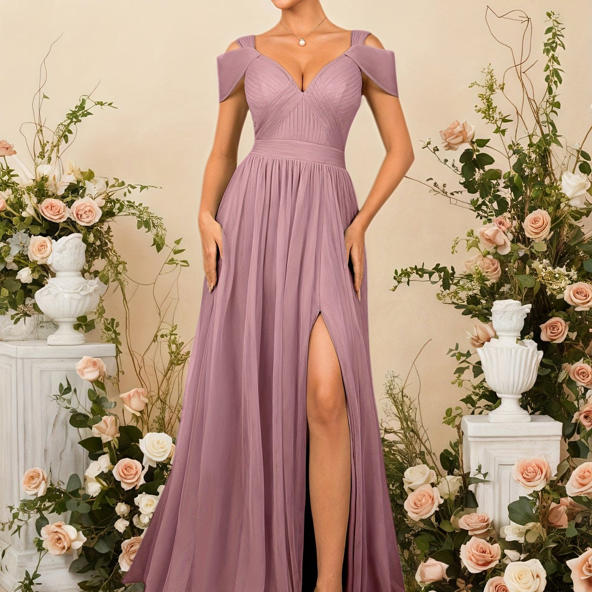 Robe longue de soirée élégante à épaules dénudées