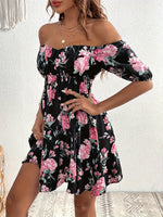Robe noir fleuri Off-Shoulder élégante #collection MONACO 2025