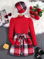 Ensemble élégant à carreaux pour fille 3pcs