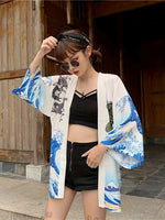 Kimono léger avec imprimé carpe koï &amp; vagues