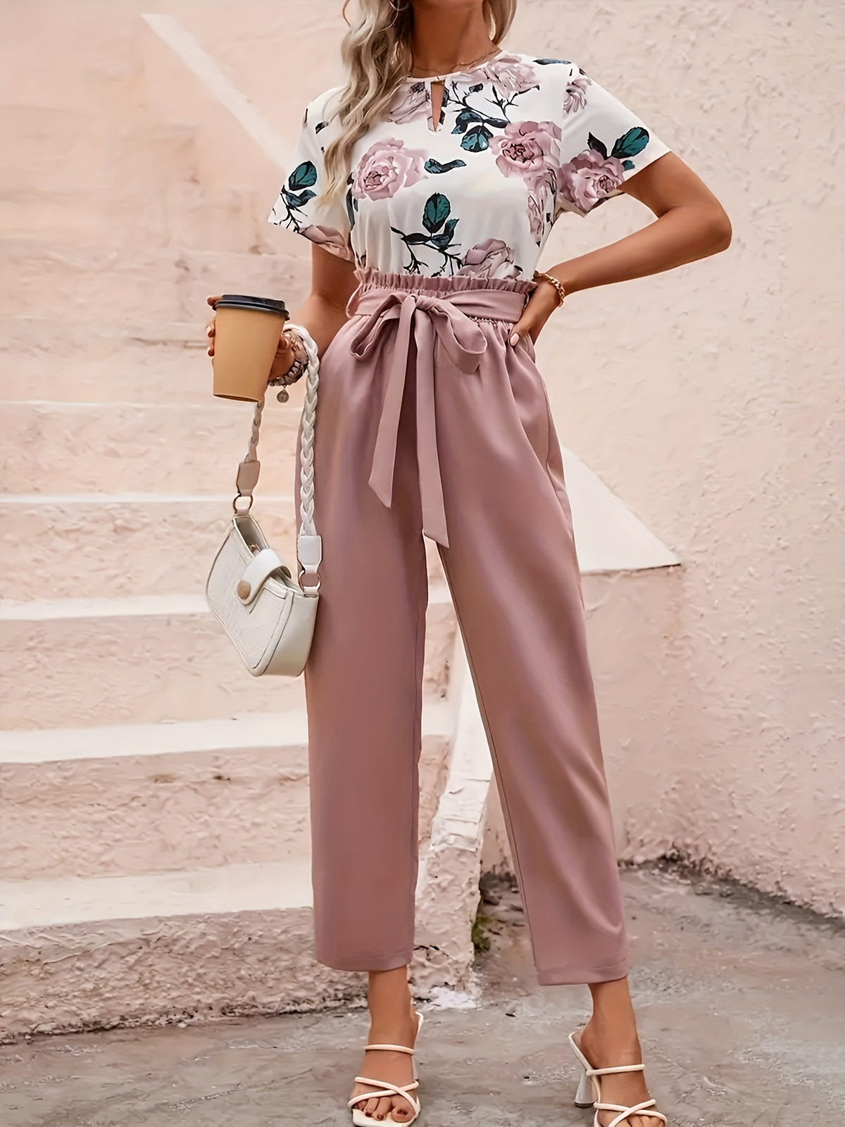 Ensemble élégant pour femme rose & fleurie