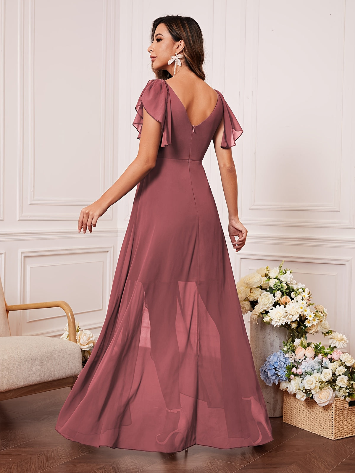 Robe longue élégante en mousseline