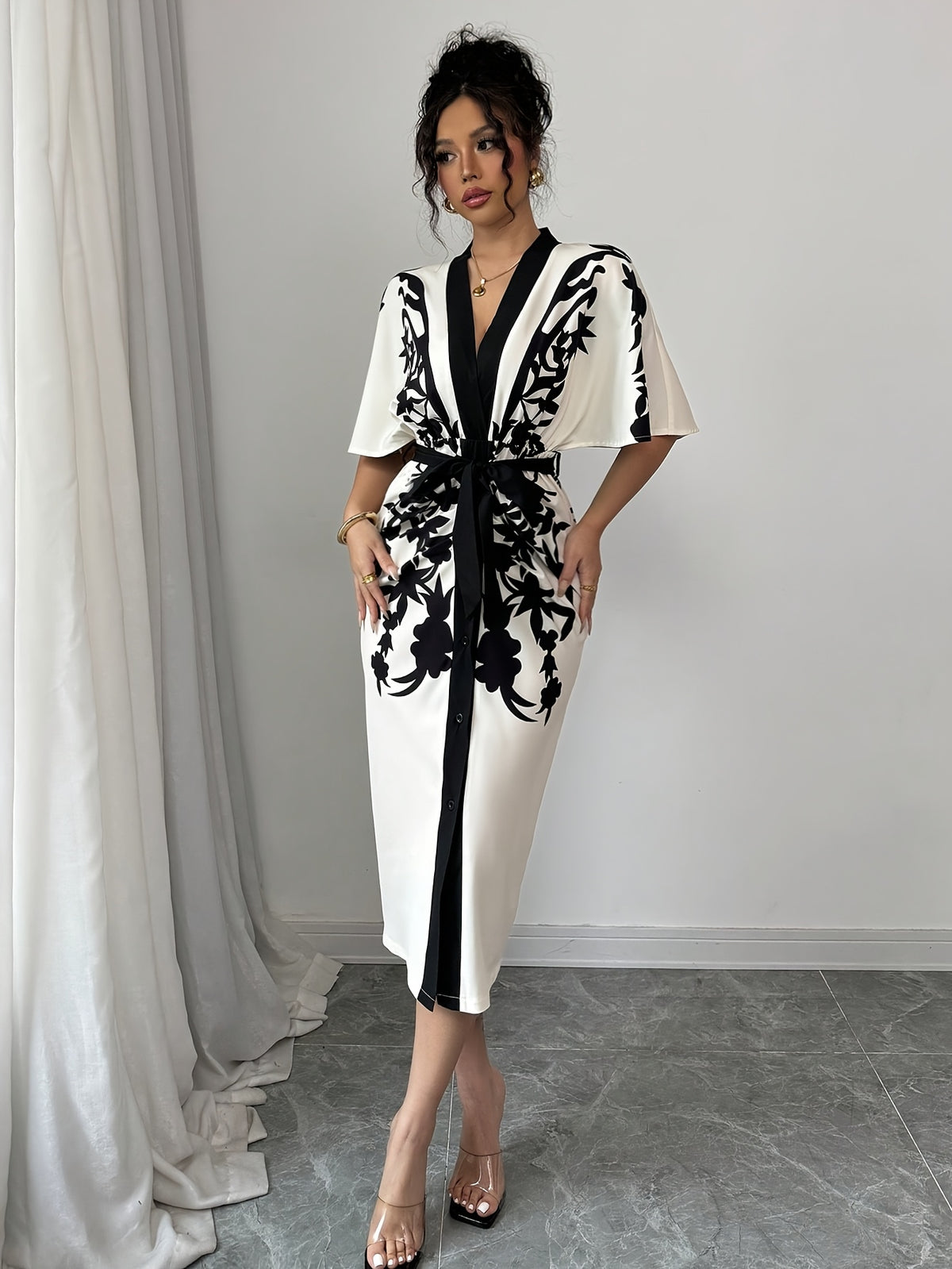 Robe midi kimono à imprimé floral #Paris