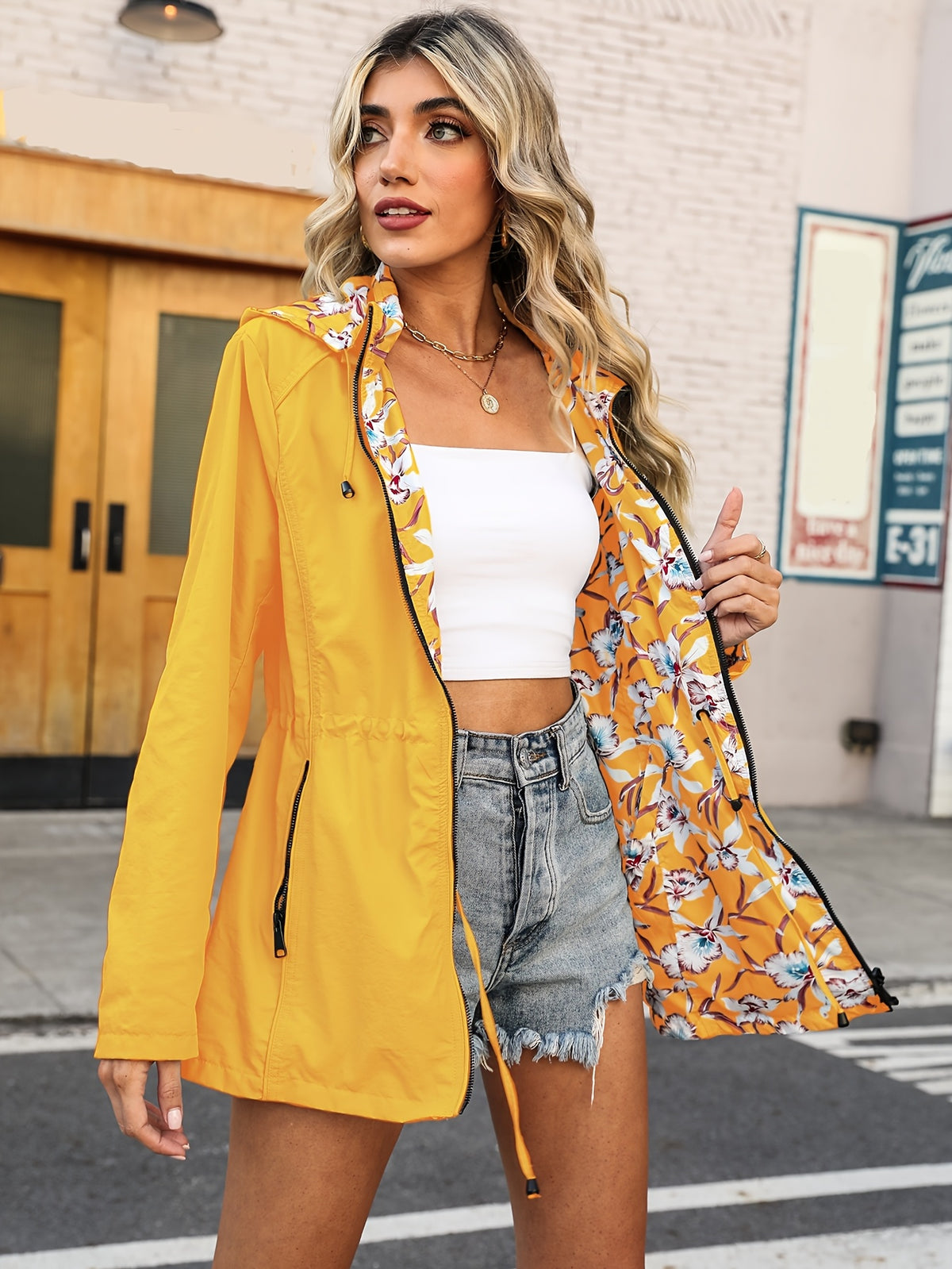 Veste légère réversible à imprimé floral pour femme #L911