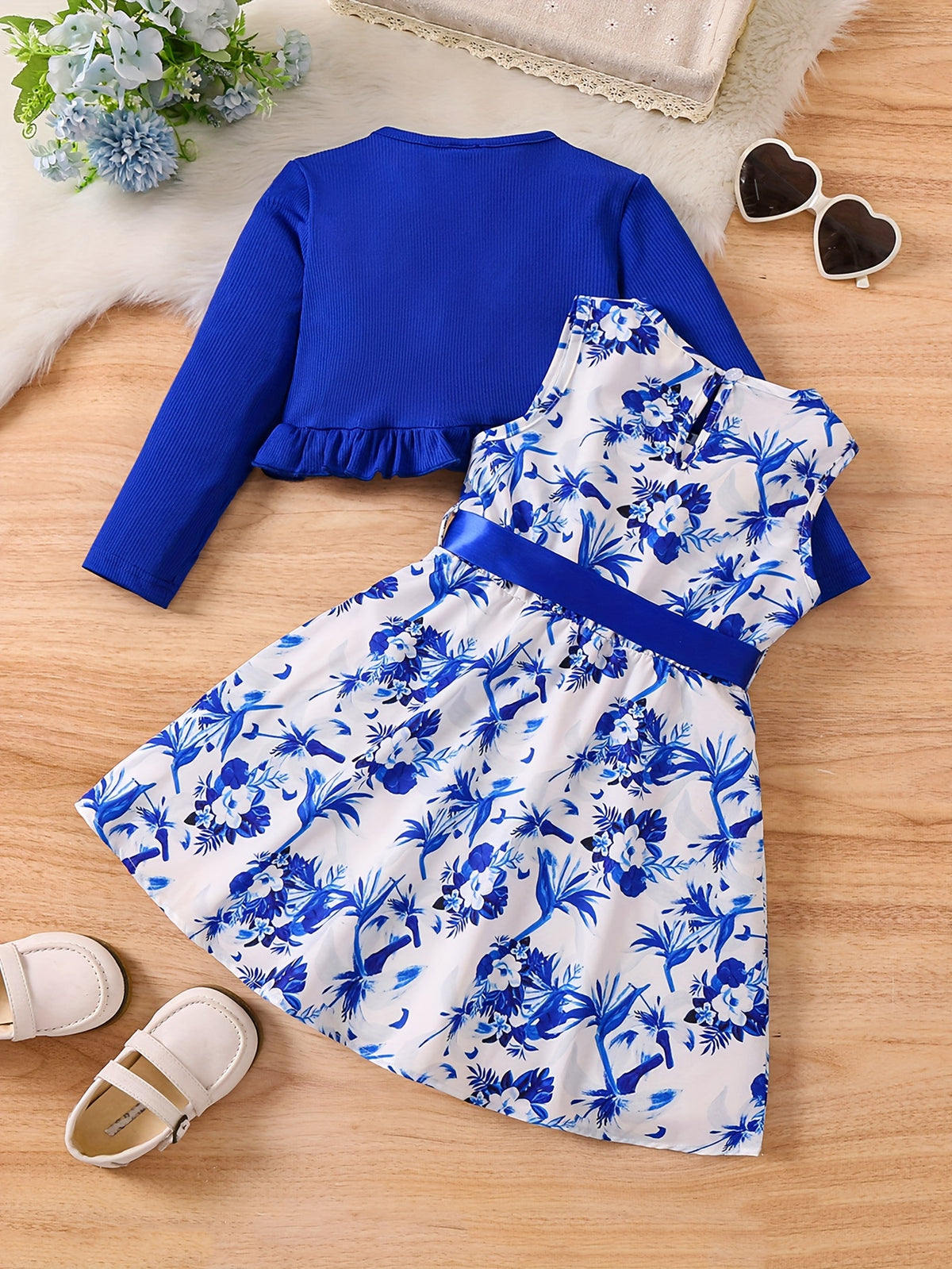 Ensemble romantique bleu floral pour fille