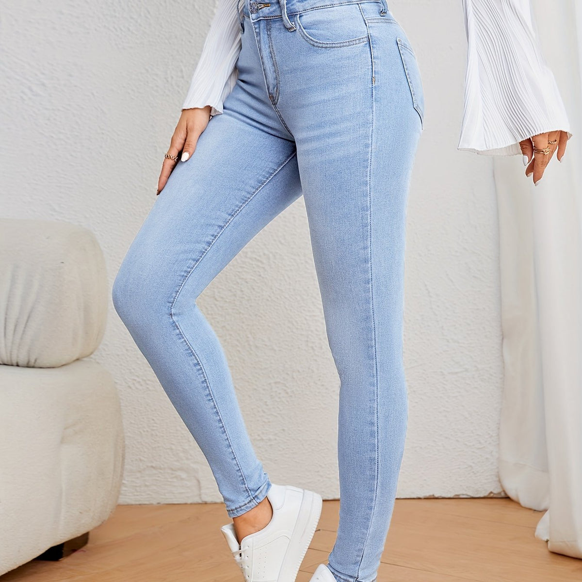Jean skinny décontracté bleu clair