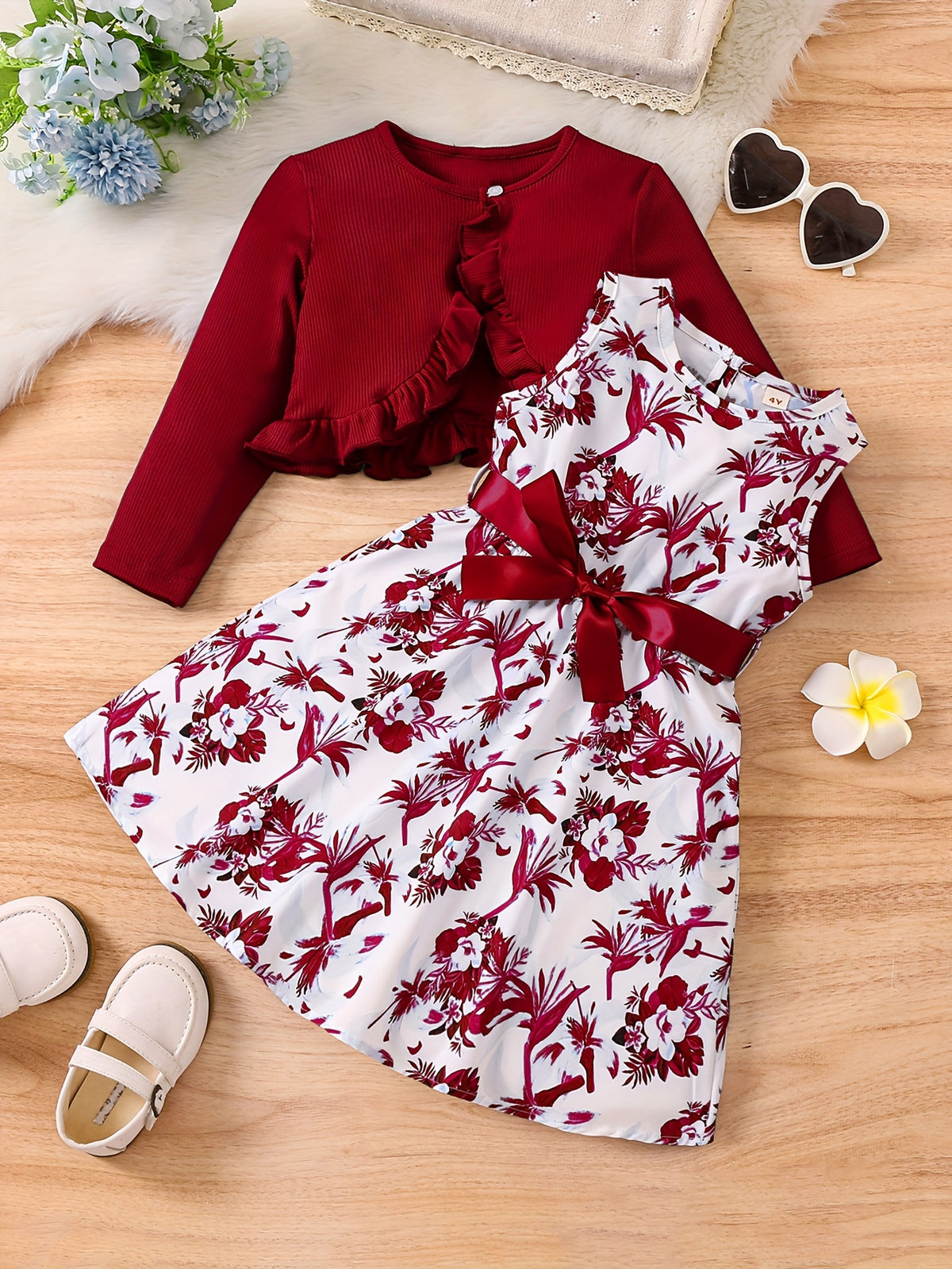 Ensemble romantique bleu floral pour fille