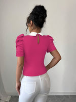 Polo élégant femme noir & blanc à col chemise #Paris