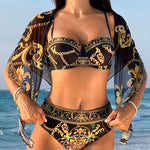 Maillot de bain 2 pièces bohème noir & or