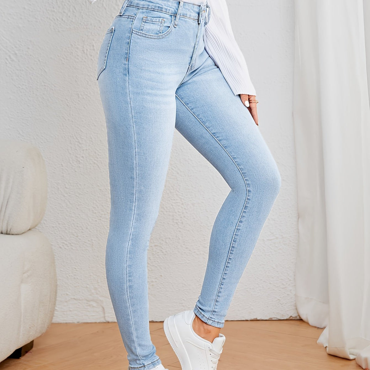 Jean skinny décontracté bleu clair