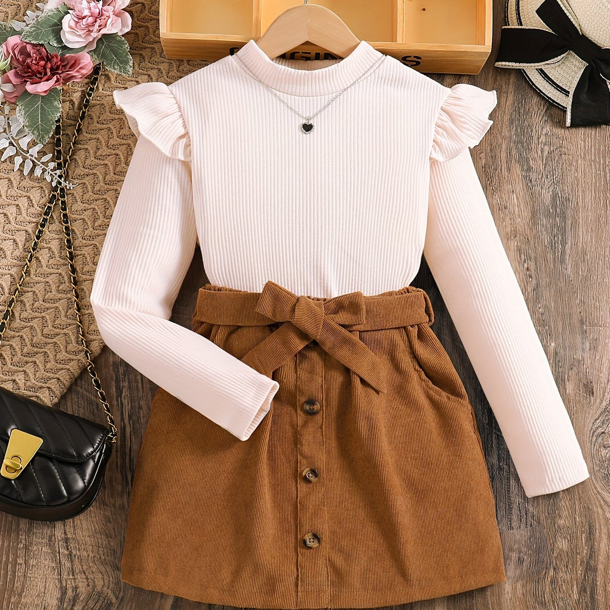 Ensemble élégant pour fille : jupe et haut à manches longues