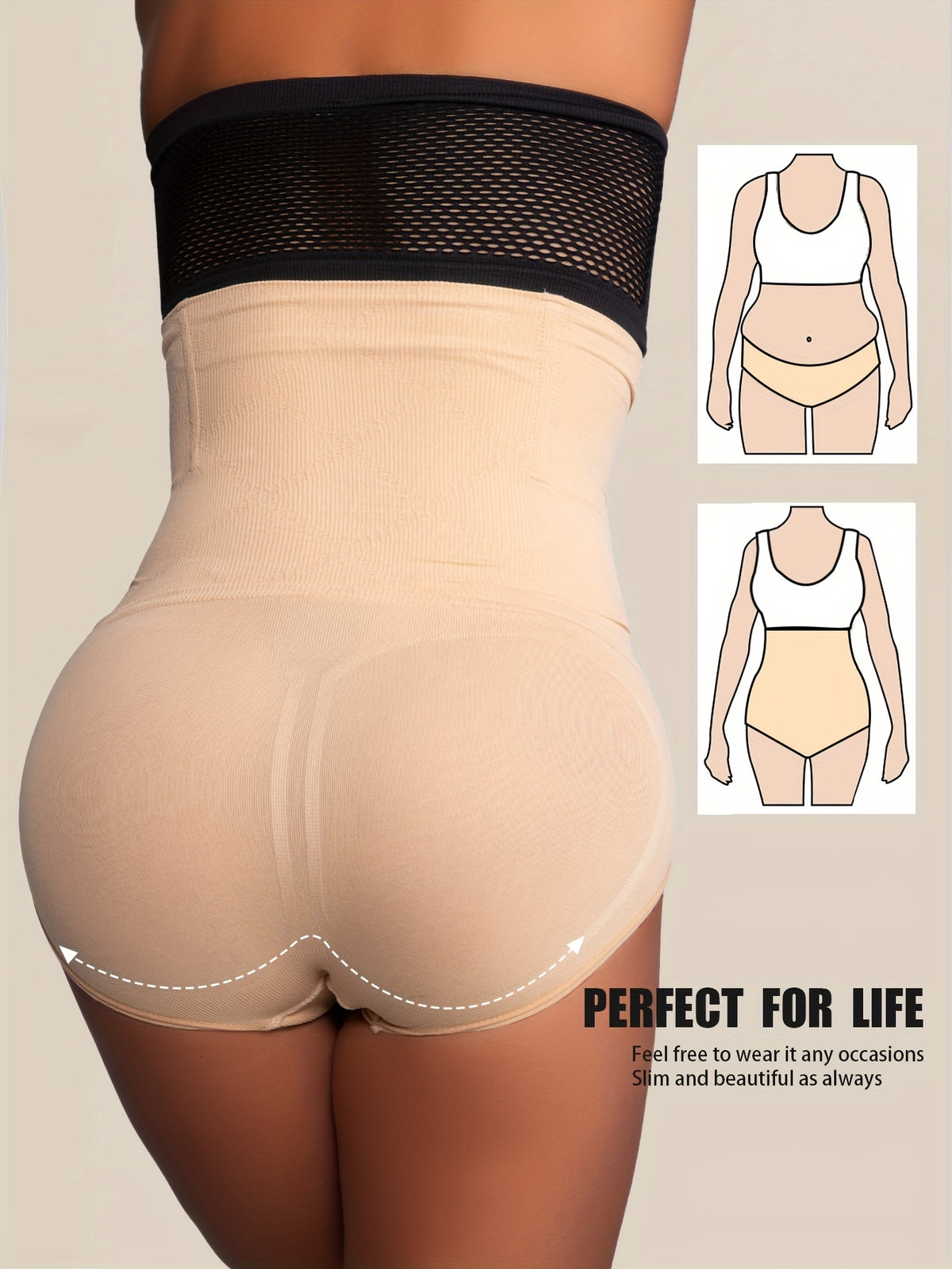 Culotte gainante beige taille haute – effet ventre plat