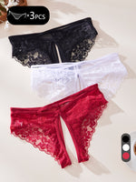 Lot de 3 culottes sexy en dentelle ajourée
