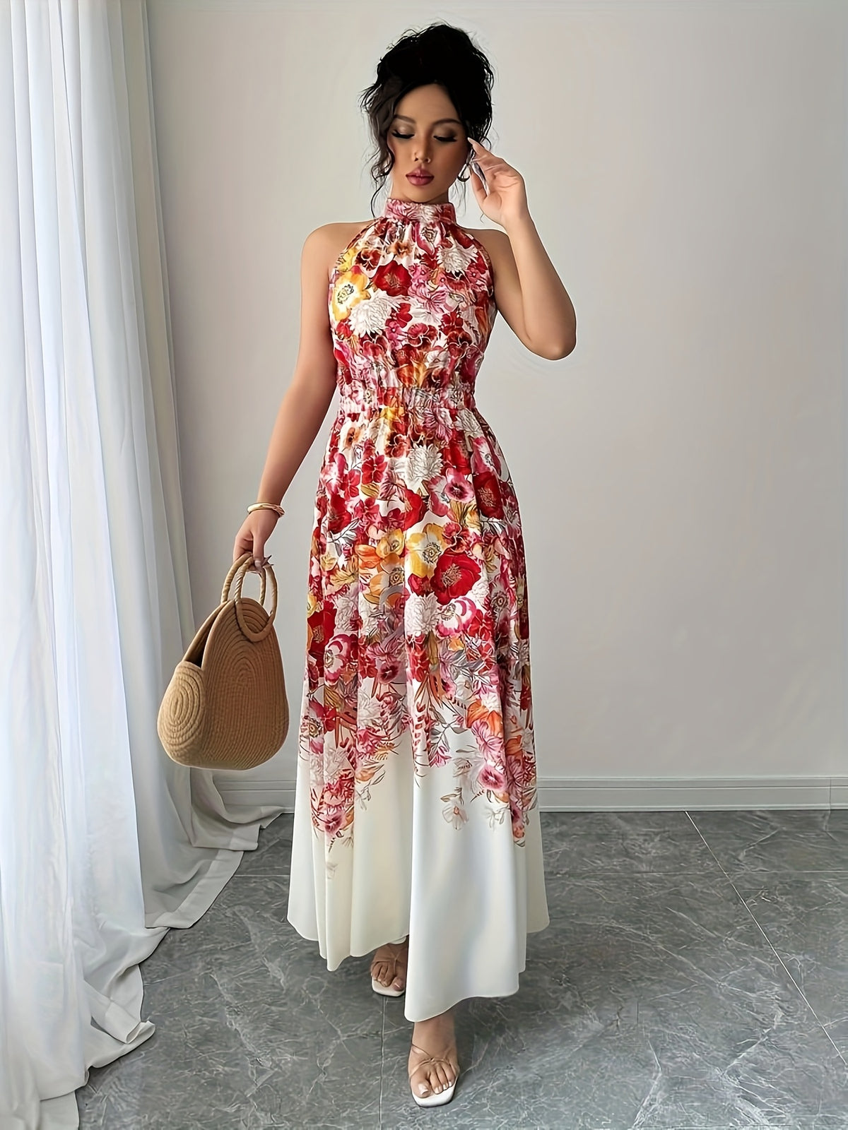 Robe longue élégante à imprimé fleuri