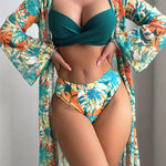 Maillot de bain 3 pièces imprimé tropical