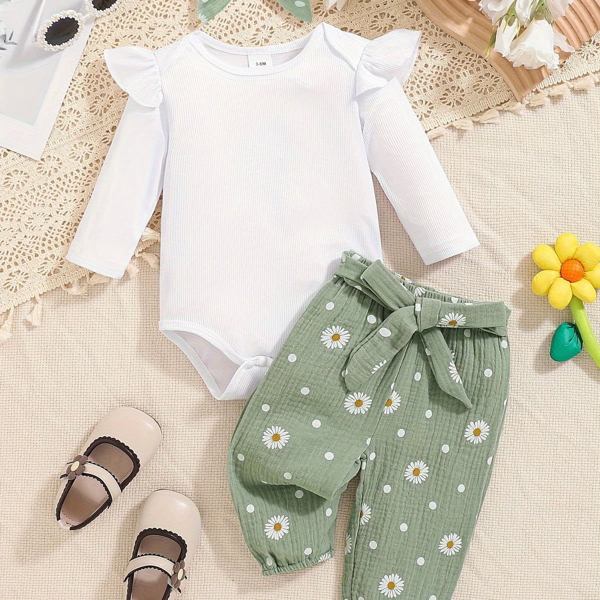 Ensemble fille vert & blanc