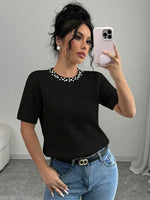 T-shirt noir chic orné de perles #Paris