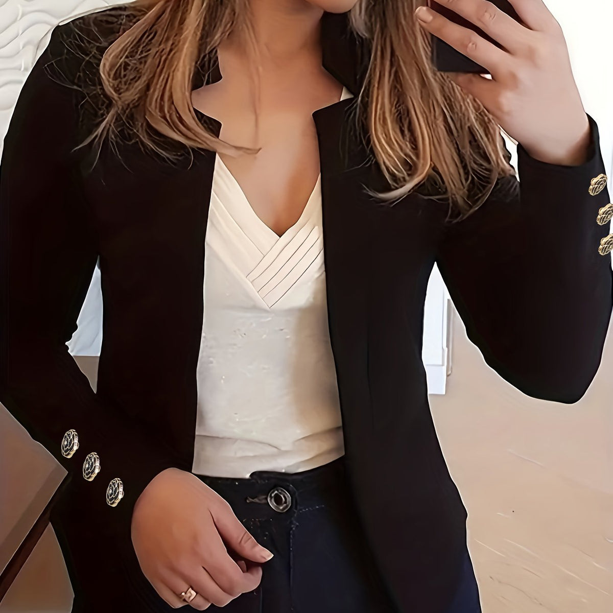 Blazer rouge élégant à manches longues avec boutons décoratifs #Paris