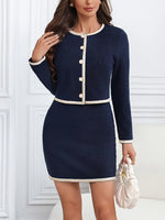 Veste courte élégante et stylée avec col rond et jupe mi-longue 