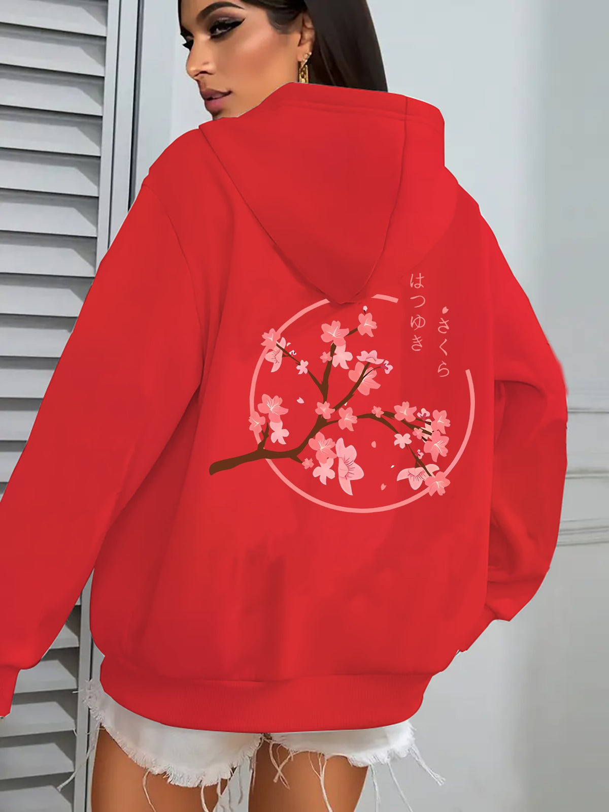 Sweat zippé à capuche avec imprimé fleurs de cerisier