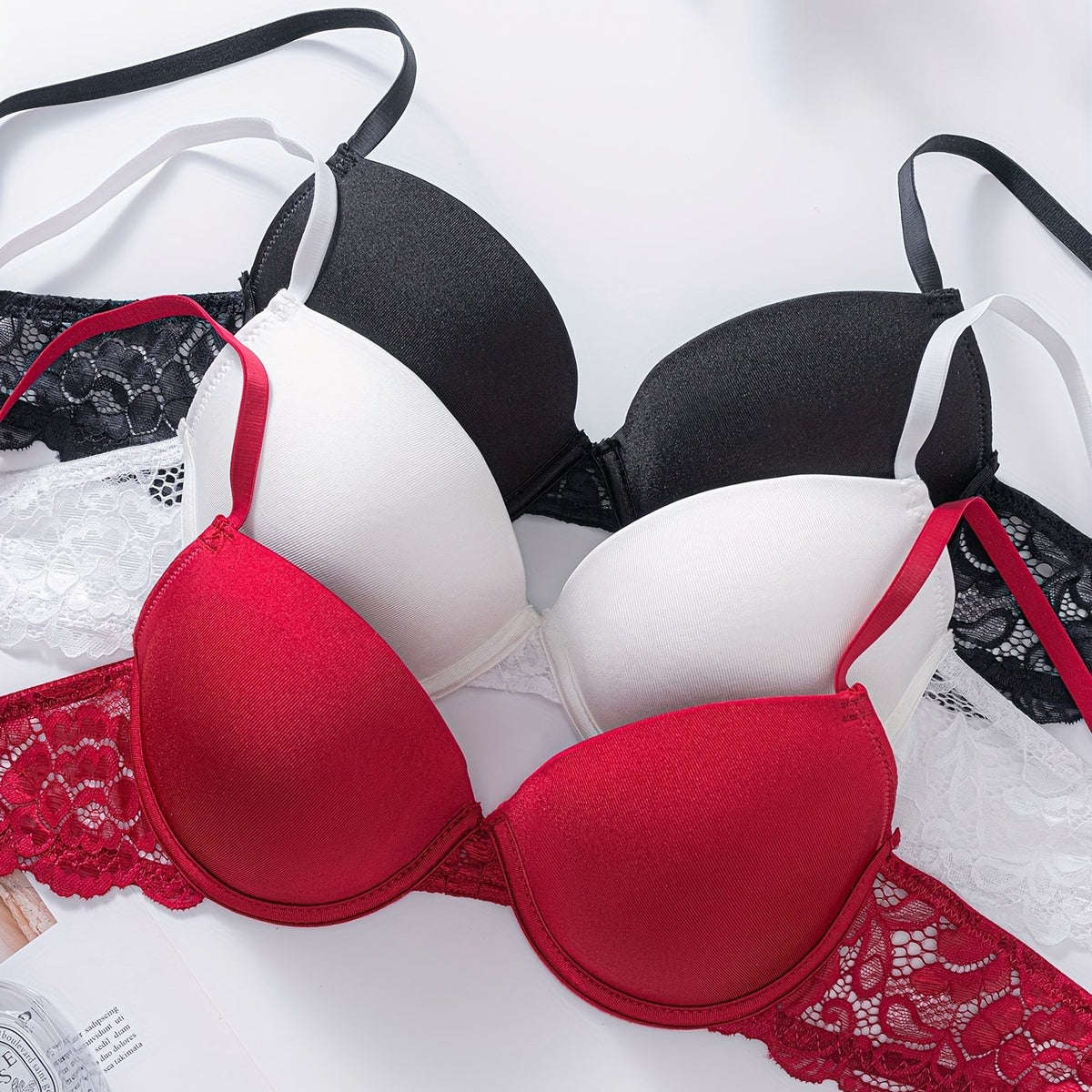 Lot de 3 soutiens-gorge en dentelle florale
