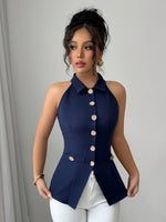 Gilet sans manches bleu marine style français #Paris