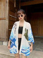 Kimono léger avec imprimé carpe koï &amp; vagues