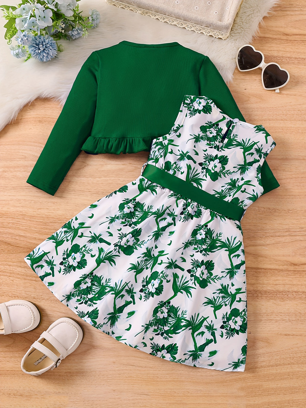 Ensemble romantique bleu floral pour fille