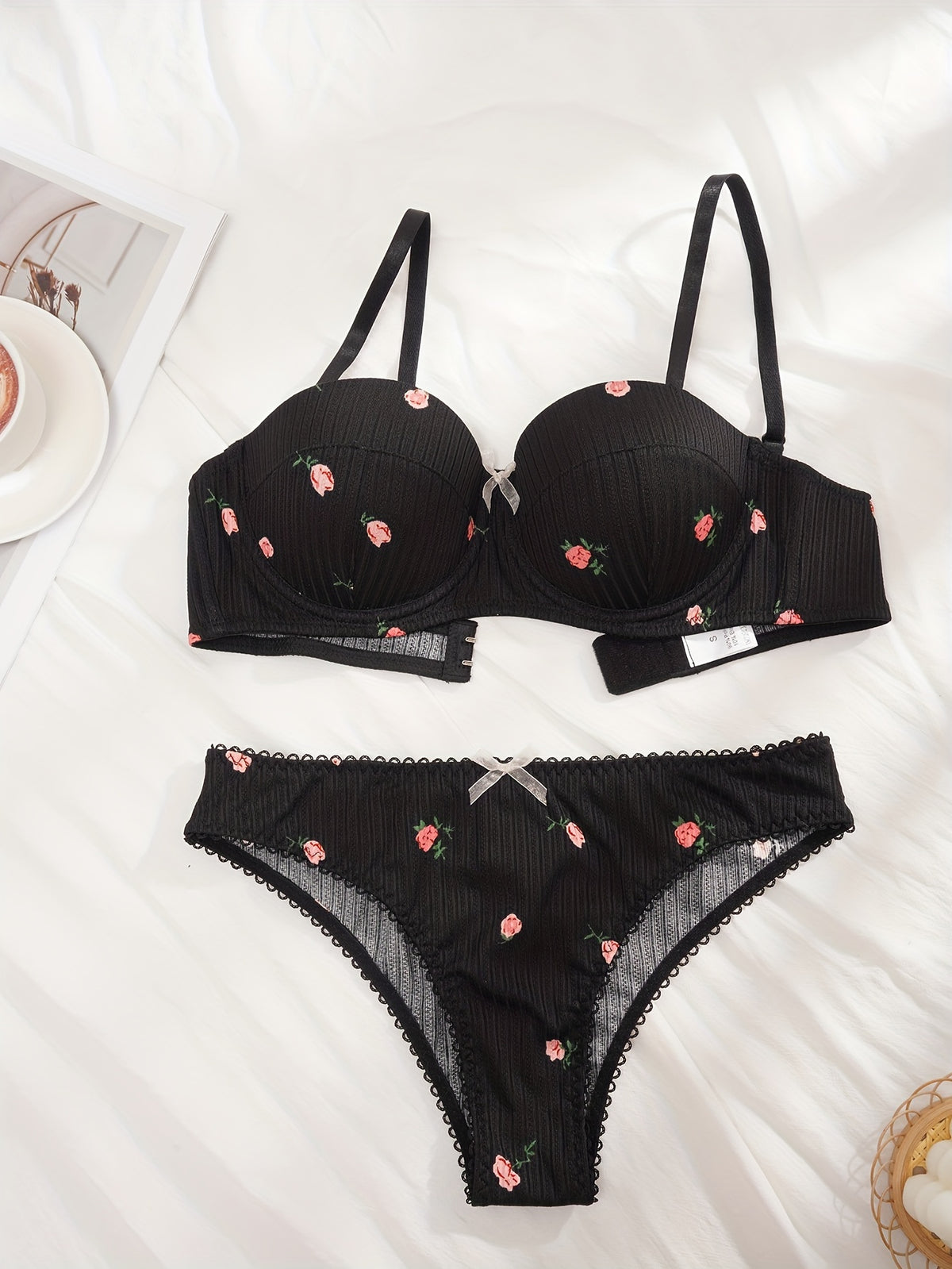 Ensemble Lingerie Floral avec Soutien-Gorge Push-Up