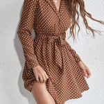Robe marron élégante à pois ceinturée #collection MONACO 2025