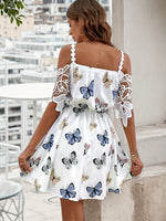 Robe d'été à imprimé papillon avec manches en dentelle #Monaco