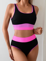 Maillot de bain 2 pièces avec haut à bretelles et couleurs contrastées