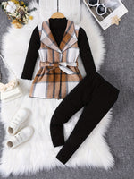 Ensemble élégant à carreaux pour fille 3pcs