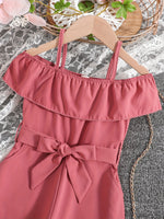 Ensemble élégant à épaules dénudées avec volants et ceinture à nœud pour filles