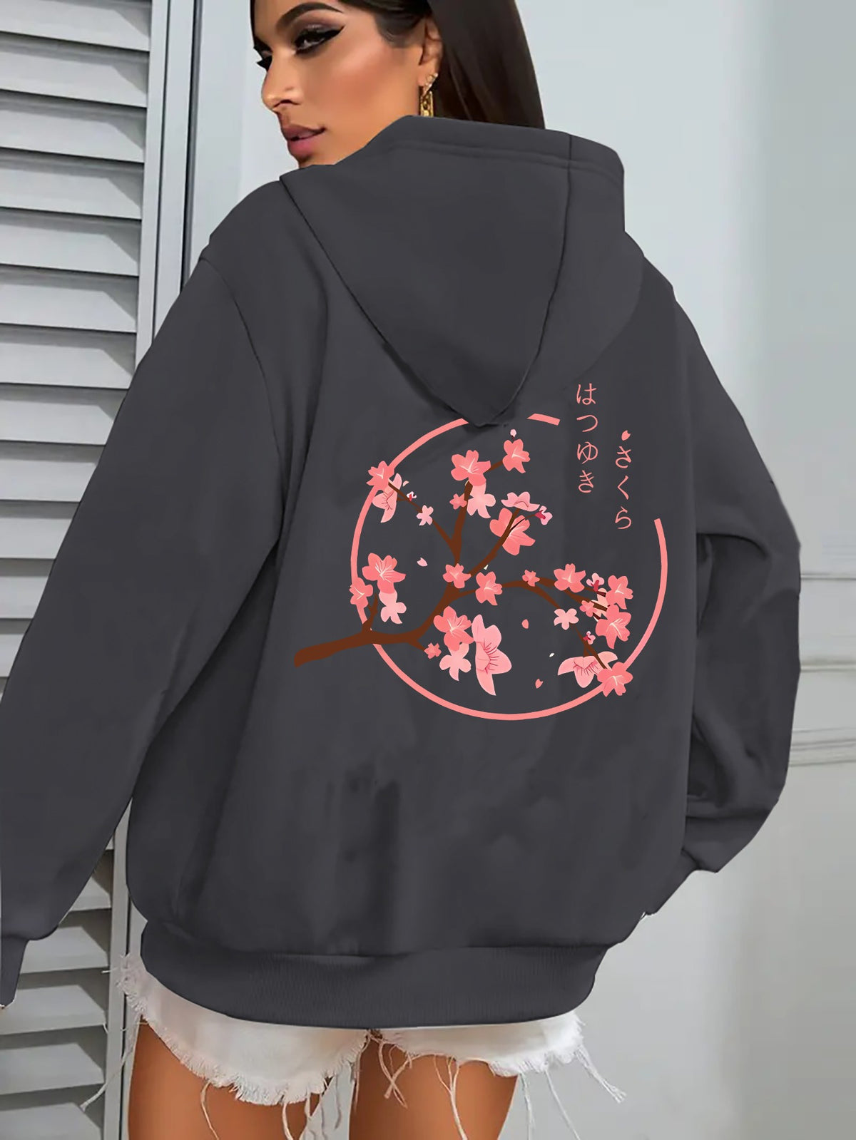 Sweat zippé à capuche avec imprimé fleurs de cerisier