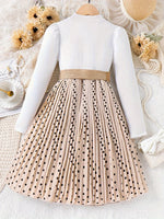 Robe longue à manches longues à pois contrastants pour filles