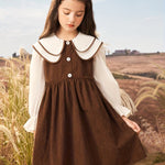 Robe chic à manches longues pour filles avec col blanc