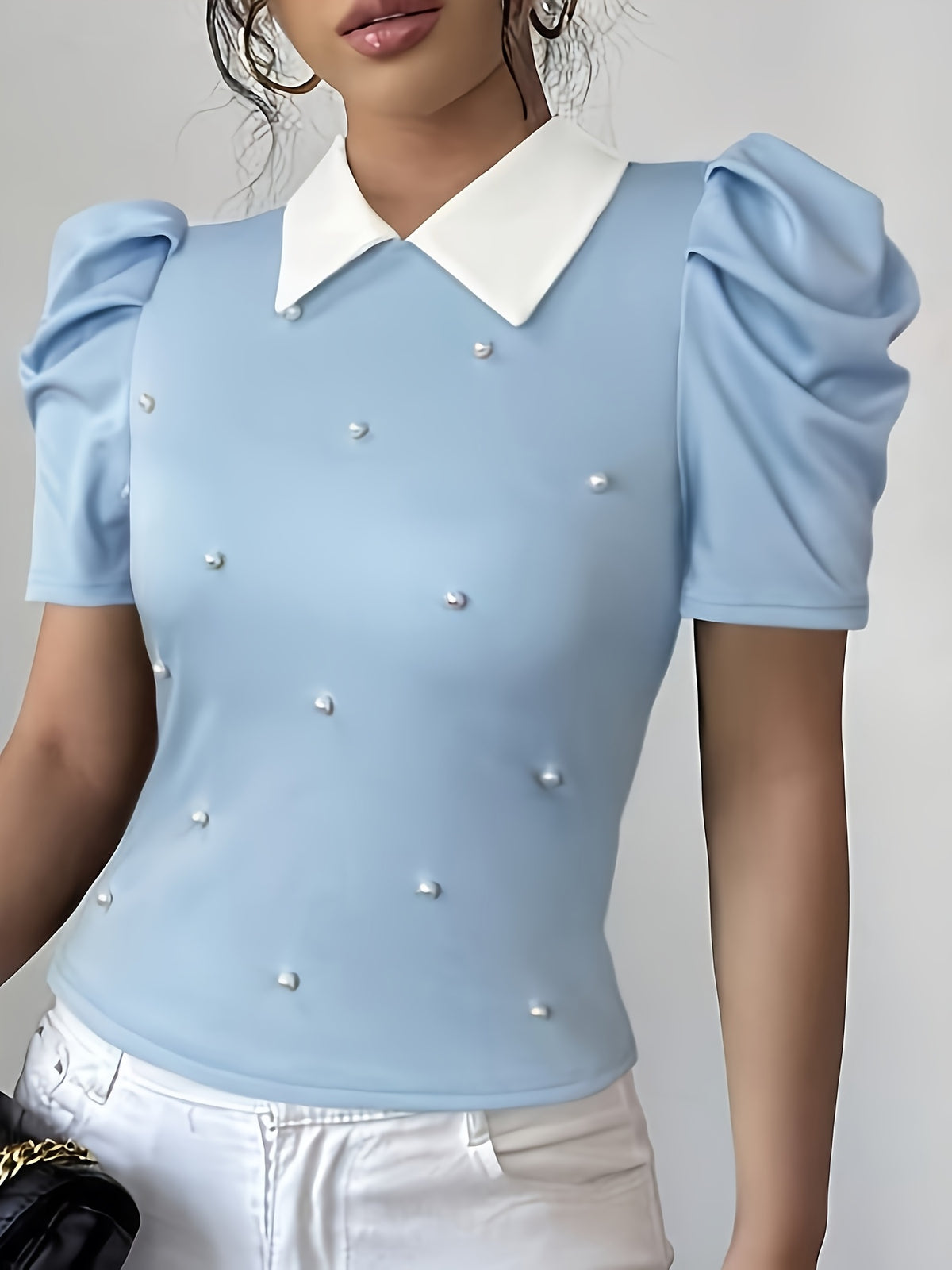 Polo élégant femme noir & blanc à col chemise #Paris