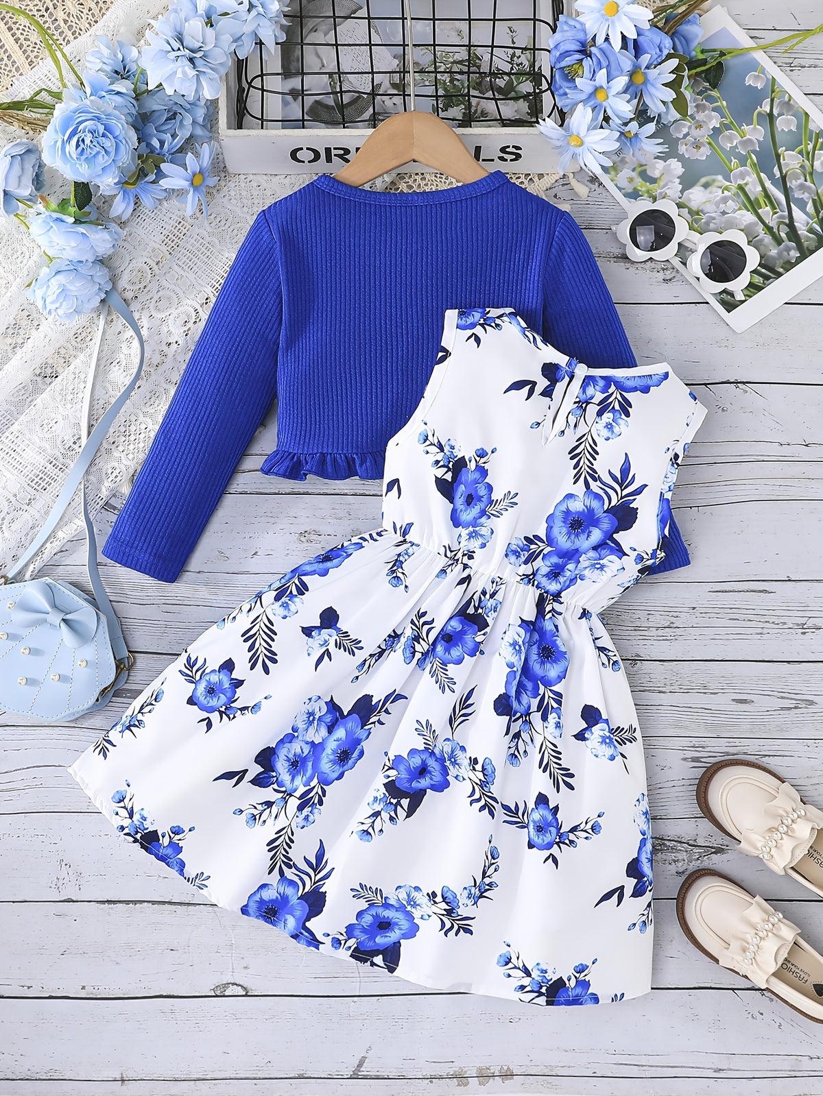 Ensemble fille : robe à bretelles avec nœud