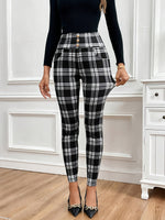 Pantalon skinny taille haute à carreaux