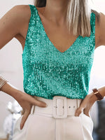 Top à sequins scintillants à col en V