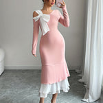 Robe tricotée asymétrique à une épaule avec nœud #Paris