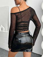T-shirt élégant noir à sequins (haut transparent)