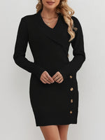 Black cotton sweater dress with decorative buttons, V-neck, and elegant fit from the Alpe d'Huez 2025 collection.