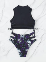 Maillot de bain 2 pièces floraux et tête de mort